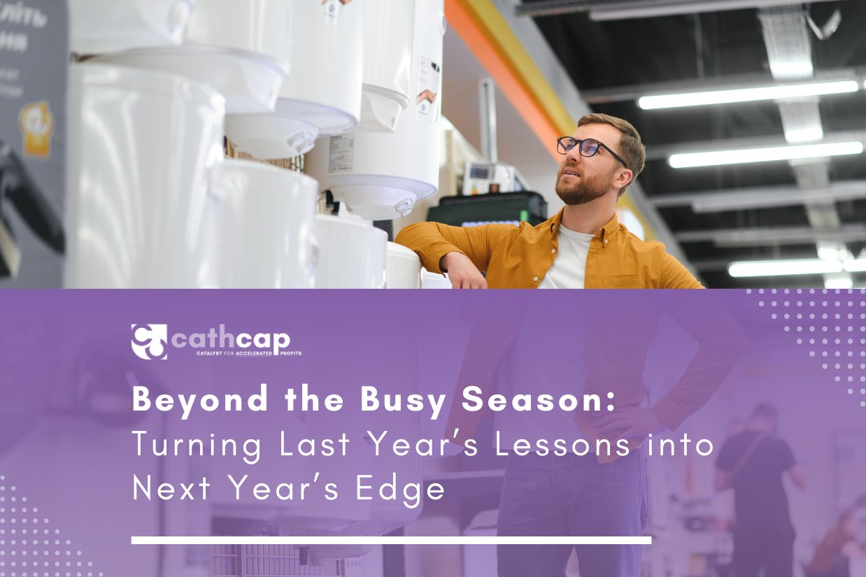 Technician reviewing year end job performance data to improve next season’s workflow.