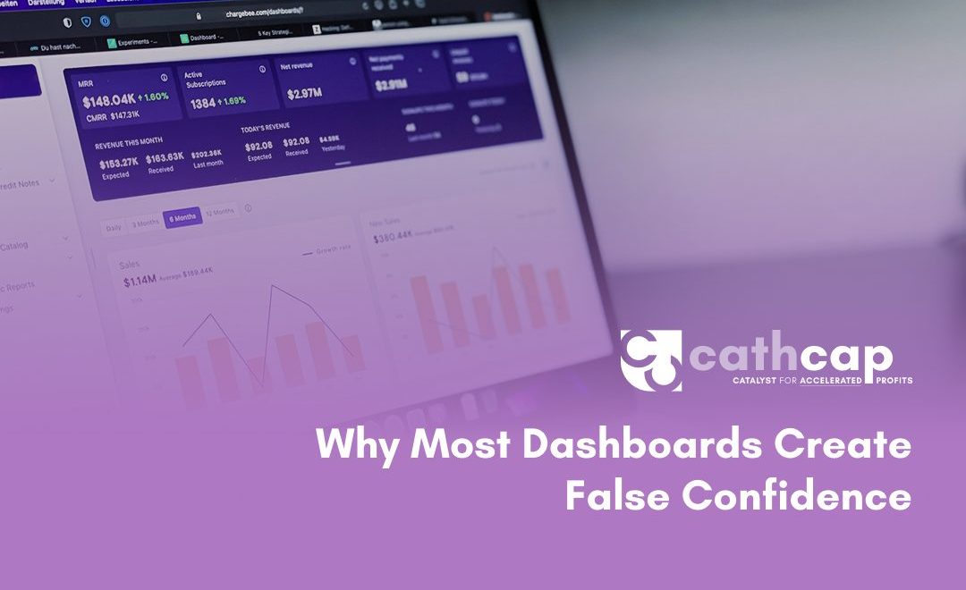 Law firm owner reviewing a financial dashboard that hides real cash position