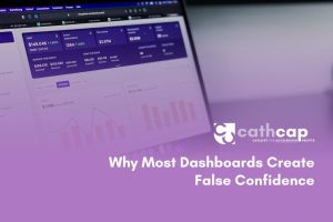 Law firm owner reviewing a financial dashboard that hides real cash position